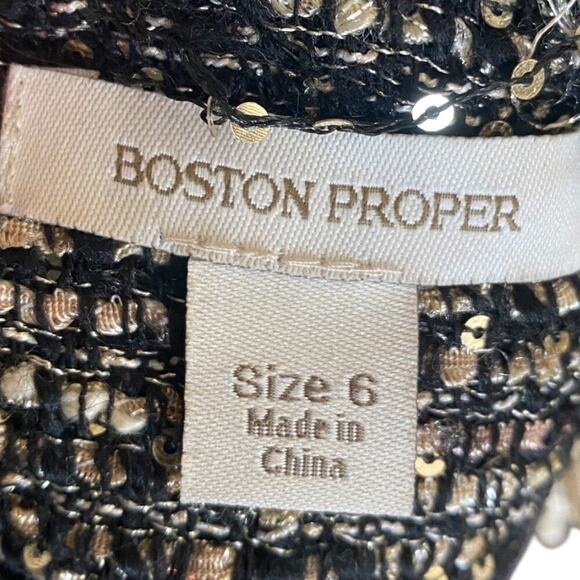 BOSTON PROPER Parisian Tweed Blazer Jacket Bronze Chain Sequins Size 6 - Picture 5 of 9
